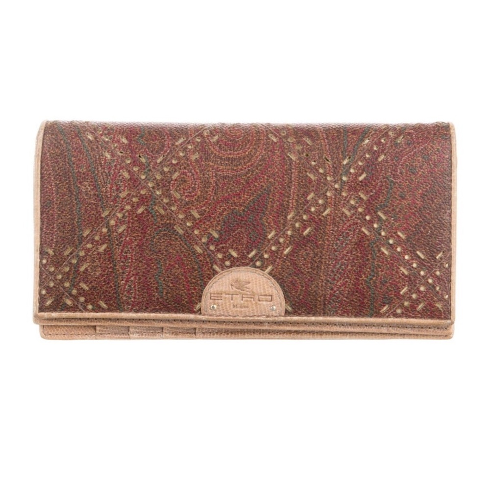 Etro RARE Double Snap Wallet Full Snap Closure Wallet in Paisley, Brown, and Red